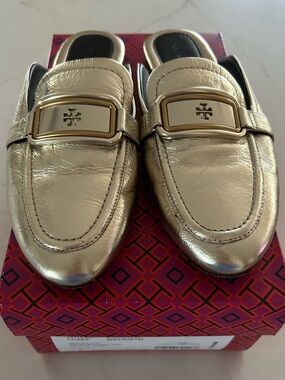 Tory Burch Georgia Gold Slip-On Mule Loafers